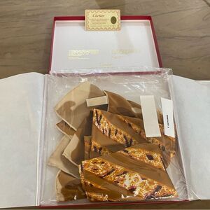 NEW Cartier Paris Brown Gold Abstract Floral Print Silk Crepe Square Scarf Shawl